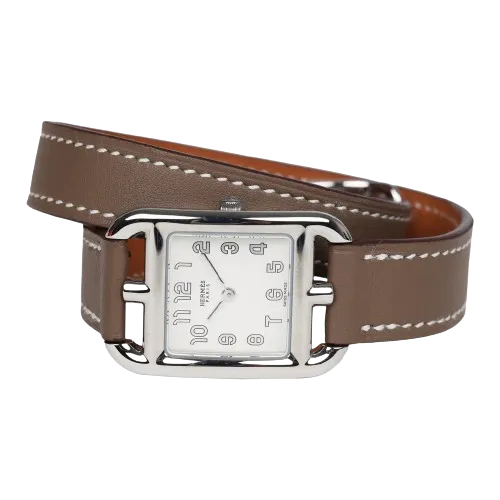 HermÃ¨s Small Cape Cod Double Tour Watch Etoupe Swift Palladium 